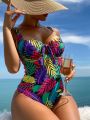 SHEIN Swim Vcay Women's One-piece Swimsuit With Tropical Print