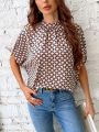 SHEIN LUNE Full Printed Tie Front Batwing Sleeve Shirt