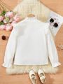 SHEIN Kids EVRYDAY Girls' (Big) Frill Hem Long Sleeve Shirt