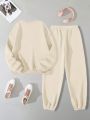 Ladies' 2pcs Cartoon Bear Pattern Hoodie And Sweatpants Set