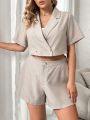 SHEIN Unity Plus Double Button Crop Blazer & Shorts