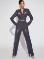 Storm Apparel Cut Out Crop Blazer & Split Pants Set