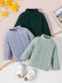 3pcs/Set Baby Boy'S Solid Color Ribbed Knit Stand Collar Top