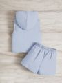 SHEIN Infant Casual Sleeveless & Short Sleeve Hooded Outfits Set