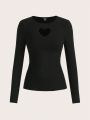 SHEIN Privé Ladies' Valentine's Day Hollow Out Heart Knit T-Shirt