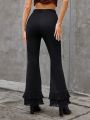 SHEIN Privé Solid Flared Trouser Pants