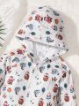 Baby Girls' Cartoon Printed Hooded Zipper Jumpsuit