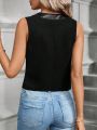 SHEIN Clasi Single-breasted Vest With Faux Pockets, Business Suit Style