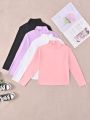 SHEIN Kids EVRYDAY 4pcs Tween Girl Mock Neck Solid Tee