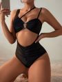 SHEIN Swim Chicsea Women'S One-Shoulder Hollow Out Asymmetric Neckline Monokini Swimsuit