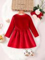 SHEIN Kids Nujoom Young Girl Contrast Collar Button Front Velvet Dress