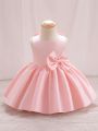 Baby Girl Bow Front Solid Party Dress