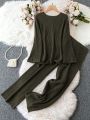 Plus Size Women's Loose Sweater Set With Side Slit Hem Design