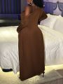 SHEIN Slayr Plus Size Monochrome Detachable Belt Tied Dress & Coat 2pcs/Set