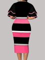 Plus Size Women's Striped Bodycon Dress