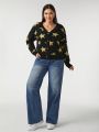 SHEIN Unity Plus Size Star Pattern Drop Shoulder Cardigan