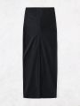 Women's Button Front High Side Slits Cover Up Skirt