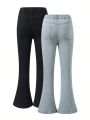 Tween Girl 2pcs Solid Flare Leg Jeans