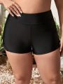 SHEIN Swim Classy Women's Plus Size Solid Color Twist Front High Waist Swim Bottoms Shorts