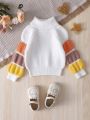 Baby Girl Colorblock Raglan Sleeve Mock Neck Sweater