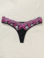 SHEIN Women's Floral Embroidered Thong Panties