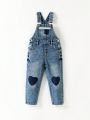 Young Girl Heart Print Denim Overalls