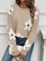 SHEIN LUNE Floral Pattern Drop Shoulder Sweater