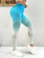 Ombre Hollow Out Tummy Control Sports Leggings