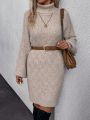 Turtleneck Drop Shoulder Sweater Dress Without Belt