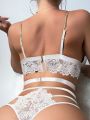 3pack Contrast Lace O-ring Chain Linked Thong Lingerie Set