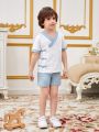 Toddler Boys' Chinese Style Short Sleeve Top With Frog Button And Shorts Casual Outfit