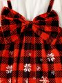 Baby 2 In 1 Gingham & Christmas Print Bow Front Dress With Headband