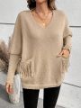 SHEIN Frenchy Solid Color V-neck Drop Shoulder Sweater