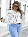 SHEIN Clasi Plus Size Women's Polka Dot Print Notched Collar Shirt