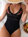 SHEIN Swim Chicsea Flower Embroidered One-Piece Swimsuit