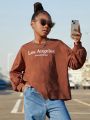 SHEIN Kids Cooltwn Girls' Knitted Casual Winter Long Sleeve T-shirt With Embroidered Letters On Round Neck