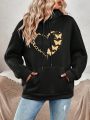 SHEIN Unity Butterfly & Heart Print Kangaroo Pocket Warm Lining Hoodie