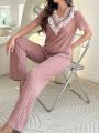 Women'S Lace Splice Short Sleeve And Pants Pajama Set