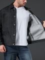 Men Plus Letter Patched Detail Denim Jacket