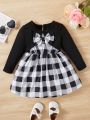 Baby Girls' Plaid Dress With Bow Decorations