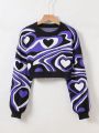 Short Heart-shaped Weave Pattern Pullover Sweater