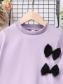 Tween Girl Bow Front Pullover & Contrast Side Seam Sweatpants