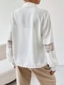SHEIN Privé Ladies' Long Sleeve Shirt With Lace Patchwork