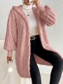SHEIN Frenchy Solid Color Lantern Sleeve Hooded Plush Jacket