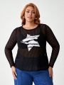 Rat Studio Plus Size Sheer Star Pattern Top