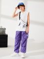 SHEIN Kids KDOMO Boys' Casual Trousers With Three-Dimensional Pockets And Loose Leggings Woven Solid Color Trousers