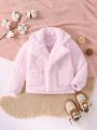 Girls' Street Style Plush Collar Coat, Suitable For Winter