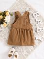 Baby Girl Solid Pocket Front Overall Dress