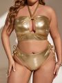 SHEIN Swim Basics Plus Size Hollow Out Detail Metallic Bikini Swimsuit Set