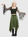 Fairycore Asymmetrical Hem Velvet Midi Skirt